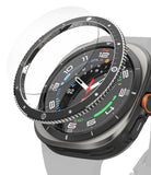 Galaxy Watch Ultra | Bezel Styling Premium & Glass - A black metal bezel ring hovering above a Galaxy Watch Ultra face.
