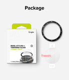 Galaxy Watch Ultra | Bezel Styling Premium & Glass - Product packaging, a black metal watch bezel, and a screen protector.