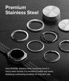 Galaxy Watch Ultra | Bezel Styling Premium & Glass - Stainless steel watch bezels arranged on a dark surface.