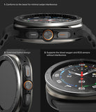 Galaxy Watch Ultra | Bezel Styling Premium & Glass - Galaxy Watch Ultra - Close-up views of watch bezel, buttons, and sensor integration on a black smartwatch.