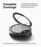 Galaxy Watch Ultra | Bezel Styling Premium & Glass - Black bezel ring and glass protector hovering above a smartwatch.