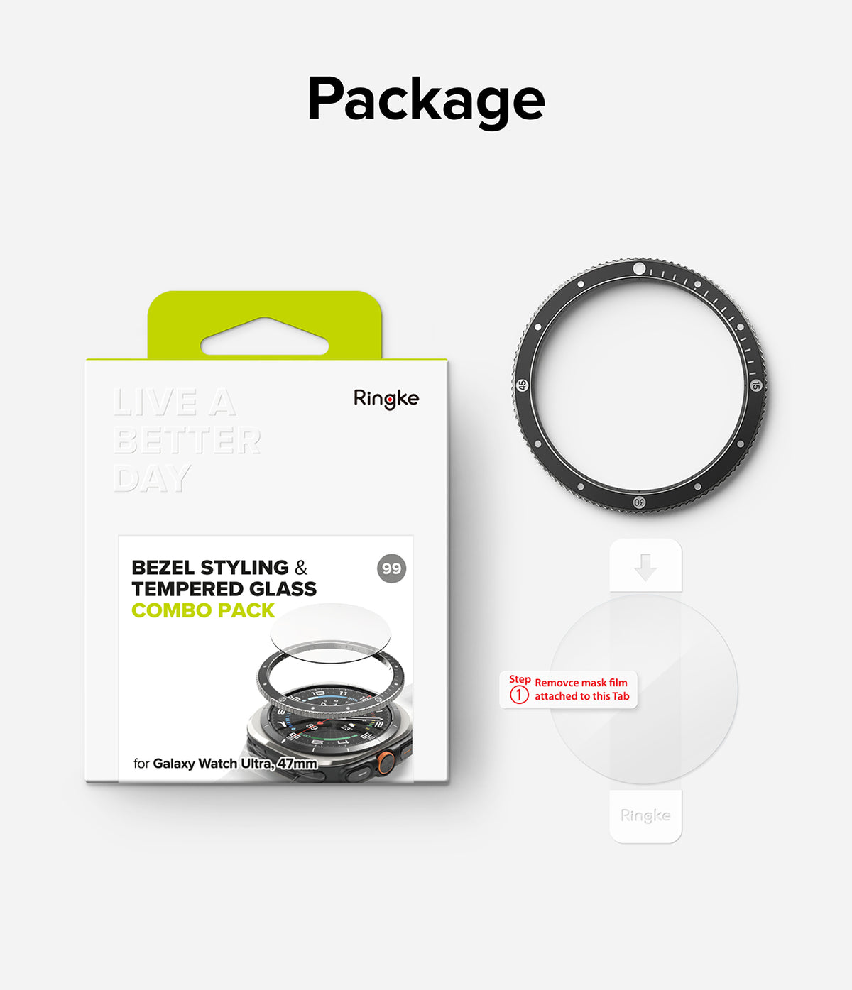 Galaxy Watch Ultra | Bezel Styling Premium & Glass - Ringke bezel styling and tempered glass screen protector kit.