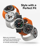 Galaxy Watch Ultra | Bezel Styling & Glass - Four Galaxy Watch Ultra units with different bezel and band color combinations.