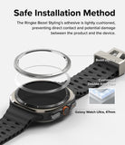 Galaxy Watch Ultra | Bezel Styling & Glass - Exploded view of bezel styling, adhesive tape, and Galaxy Watch Ultra.