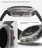 Galaxy Watch Ultra | Slim & Glass - Close-up views of a clear protective watch case highlighting button access and sensor use.
