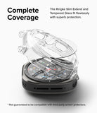 Galaxy Watch Ultra | Slim Extend & Glass - Clear protective case and glass screen protector hovering over a smartwatch.