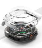 Galaxy Watch Ultra | Slim Extend & Glass - Transparent protective case and screen protector hovering over a smartwatch.