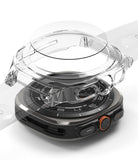 Galaxy Watch Ultra | Slim Extend & Glass - A clear protective case and screen guard hovering above a Galaxy Watch Ultra.