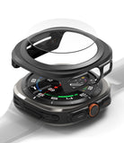 Galaxy Watch Ultra | Slim & Glass - Exploded view of a smartwatch with a protective black frame and glass screen cover.