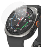 Galaxy Watch Ultra Screen Protector | Glass - R10 - Galaxy Watch Ultra Screen Protector - Transparent glass screen protector hovering above a Galaxy Watch Ultra face.