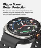 Galaxy Watch Ultra Screen Protector | Glass - R10 - Close-up of a Galaxy Watch Ultra with a clear tempered glass screen protector.
