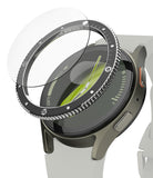 Galaxy Watch 7 40mm | Bezel Styling Premium & Glass - A black metal bezel ring hovering above a Galaxy Watch 7 face.