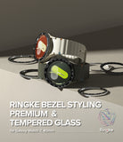 Galaxy Watch 7 40mm | Bezel Styling Premium & Glass - Two Galaxy Watch 7 units with metallic bezel covers and glass.