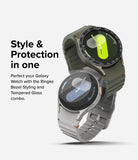 Galaxy Watch 7 40mm | Bezel Styling Premium & Glass - Two Galaxy Watches with protective bezels and glass screen covers.
