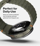 Galaxy Watch 7 40mm | Bezel Styling Premium & Glass - Close-up of a smartwatch with an olive green band and protective bezel.