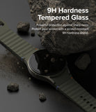Galaxy Watch 7 (40mm) | Bezel Styling & Glass - Olive green smartwatch with 9H tempered glass screen under a large rock.