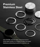 Galaxy Watch 7 (40mm) | Bezel Styling & Glass - Galaxy Watch 7 (40mm) | Stainless steel watch bezels arranged on a dark surface next to a Galaxy Watch 7.