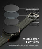 Galaxy Watch 7 (40mm) | Slim & Glass - Exploded view of screen protector layers showing oleophobic coating, glass, and film.