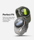 Galaxy Watch 7 (40mm) | Slim & Glass - Two Galaxy Watches with clear protective cases and glass screen protectors.