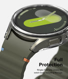 Galaxy Watch 7 (40mm) | Slim & Glass - Clear protective case on a Galaxy Watch 7 with a green band and digital face.