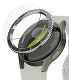 Galaxy Watch 7 44mm | Bezel Styling Premium & Glass - A metallic bezel ring and glass screen protector hovering above.