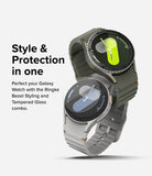 Galaxy Watch 7 44mm | Bezel Styling Premium & Glass - Two Galaxy Watches with protective bezel rings and screen glass.