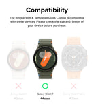 Galaxy Watch 7 (44mm) | Slim & Glass - Compatibility chart showing the 44mm model is the only correct fit for the accessory.