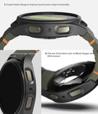 Galaxy Watch 7 (44mm) | Slim & Glass - Close-up views of a black watch case highlighting bezel, buttons, and sensor access.