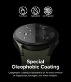 Galaxy Watch 7 44mm Screen Protector | Glass - R6 - Galaxy Watch 7 44mm Screen Protector - Split-screen watch face showing water beading versus fingerprint smudges.