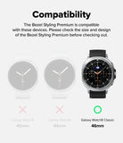 Galaxy Watch 8 Classic 46mm | Bezel Styling Premium - Compatibility chart showing the bezel fits only the 46mm model.
