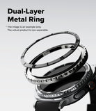 Galaxy Watch 8 Classic 46mm | Bezel Styling Premium - Exploded view of a dual-layer metal bezel ring hovering above a smartwatch face.