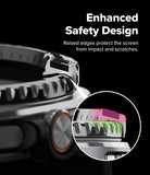 Galaxy Watch 8 Classic 46mm | Bezel Styling Premium - Close-up of watch bezel with raised edges highlighted in pink and green for impact protection.