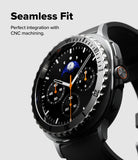 Galaxy Watch 8 Classic 46mm | Bezel Styling Premium - Close-up of a smartwatch with a metallic, CNC-machined bezel and a black chronograph face.