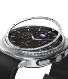 Galaxy Watch 8 Classic 46mm | Inner Bezel Styling - Silver metal bezel ring hovering above a smartwatch face.