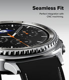 Galaxy Watch 8 Classic 46mm | Inner Bezel Styling - Close-up of a silver smartwatch with a textured bezel and black dial.
