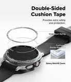 Galaxy Watch 8 Classic 46mm | Inner Bezel Styling - Exploded view of watch bezel, cushion tape, and Galaxy Watch 8.