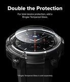 Galaxy Watch 8 Classic 46mm Case + Band | Rugged Gear - A rugged black watch case hovering over a smartwatch face.