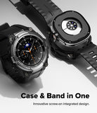 Galaxy Watch 8 Classic 46mm Case + Band | Rugged Gear - Galaxy Watch 8 Classic 46mm Case + Band - Two rugged black watch cases with integrated bands shown from front and back.