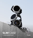 Galaxy Watch 8 Classic 46mm Case | Slim - Three Galaxy watches stacked vertically on a concrete ledge with clear cases.