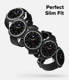 Galaxy Watch 8 Classic 46mm Case | Slim - Five black smartwatches with chronograph faces arranged in a diagonal cascade.