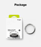 Galaxy Watch 9 / 8 40mm | Bezel Styling - Ringke Bezel Styling for Galaxy Watch 9/8 shown next to its white retail packaging with a lime green tab, on a light gray background with the word 'Package' above.