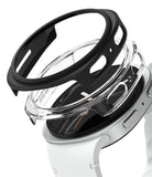Galaxy Watch 8 40mm Case | Slim - Exploded view of a black protective watch case hovering over a Galaxy Watch 8.