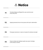 Galaxy Watch 9 / 8 44mm | Bezel Styling Premium - A black and white notice sheet with a warning icon and four numbered instructions detailing compatibility, application force, water exposure, and installation guidelines.