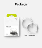 Galaxy Watch 9 / 8 44mm Case | Slim - Ringke Slim Case 44mm clear and alpine clear slim case for Galaxy Watch, shown in its white retail packaging alongside the two clear silicone strap protectors on a light gray background.