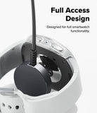 Galaxy Watch 9 / 8 44mm Case | Slim - Close-up of a smartwatch with a black circular magnetic band or accessory attached, shown on a clean white background with text reading 'Full Access Design' and 'Designed for full smartwatch functionality.'.