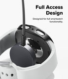 Galaxy Watch 9 / 8 44mm Case | Slim - A close-up of a smartwatch with a black circular earpiece or speaker component and a white band, shown against a light gray background with the text 'Full Access Design' and 'Designed for full smartwatch functionality.'.