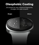 Galaxy Watch 8 44mm Screen Protector | Tempered Glass Pro - Comparison showing Ringke oleophobic coating repelling water vs smudged competitor.