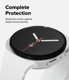 Galaxy Watch 8 44mm Screen Protector | Tempered Glass Pro - Close-up of a white smartwatch with a clear tempered glass screen protector applied.