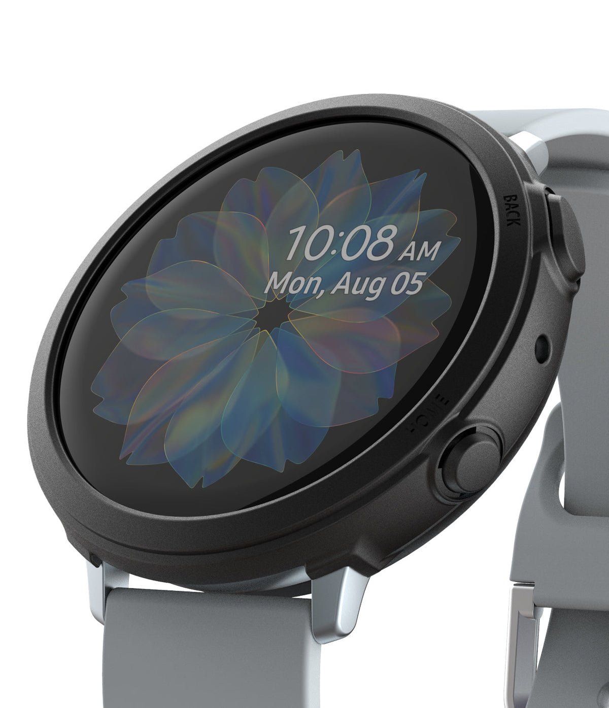 Galaxy Watch Active 2 44mm Case | Air Sports - Black protective watch case on a Galaxy Watch with a grey silicone band.