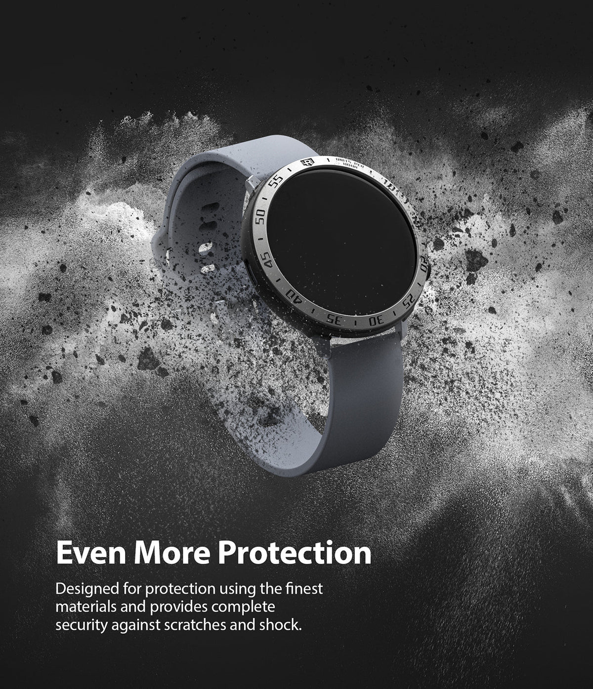 Galaxy Watch Active 2 (44mm) | Air Sports Black + Bezel Styling - Smartwatch with black bezel styling amidst dust.
